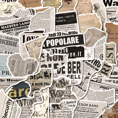 104张碎片文字贴纸美式复古报纸文艺行李箱防水手帐素材装饰贴画