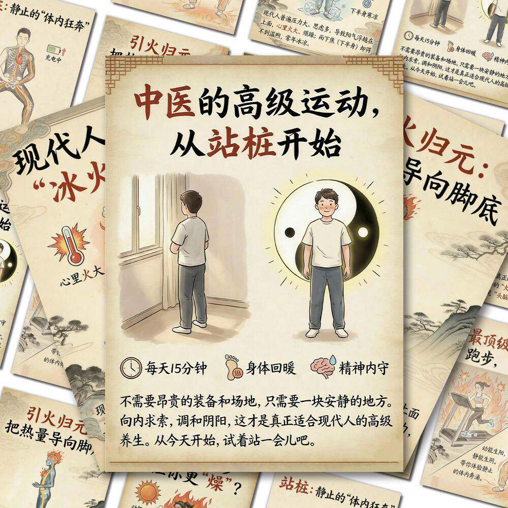 身弱之人去站桩内调外养懒人运动气血不足调理传统健身动作图解
