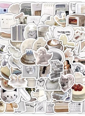 204张韩系ins风白色贴纸简约高颜值创意装饰行李箱笔记本防水贴画