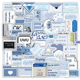 212张盐系拼贴素材贴纸ins风简约蓝色卡通图案装 饰手机壳防水贴画