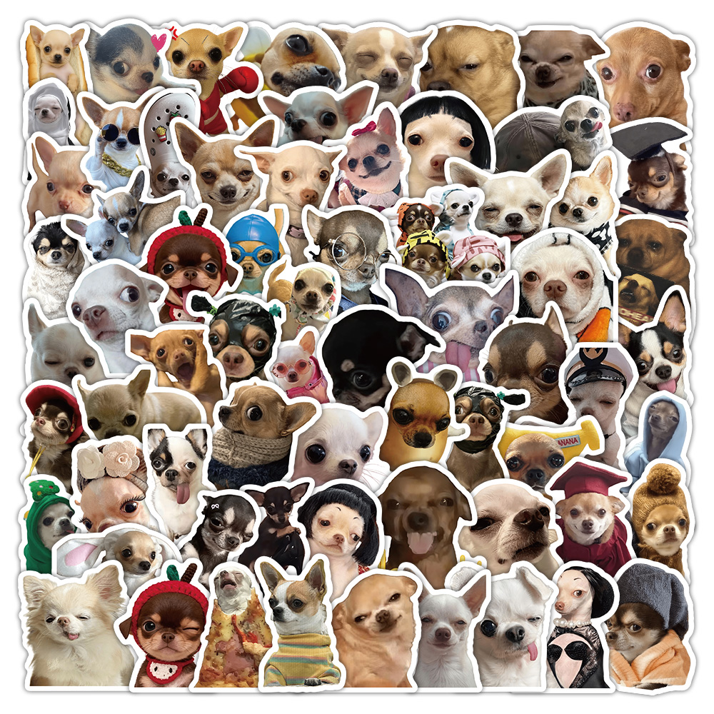 252张写实吉娃娃表情包贴纸抽象搞笑小狗图案装饰手机壳防水贴画