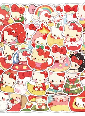 110张红色喜庆KT猫贴纸卡通可爱圣诞节猫咪装饰水杯桌面防水贴画