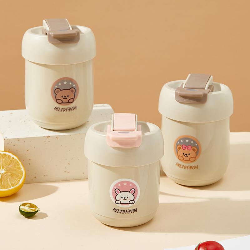 德国儿童早餐杯家用食品级316不锈钢保温杯子一杯双饮粗吸管便携