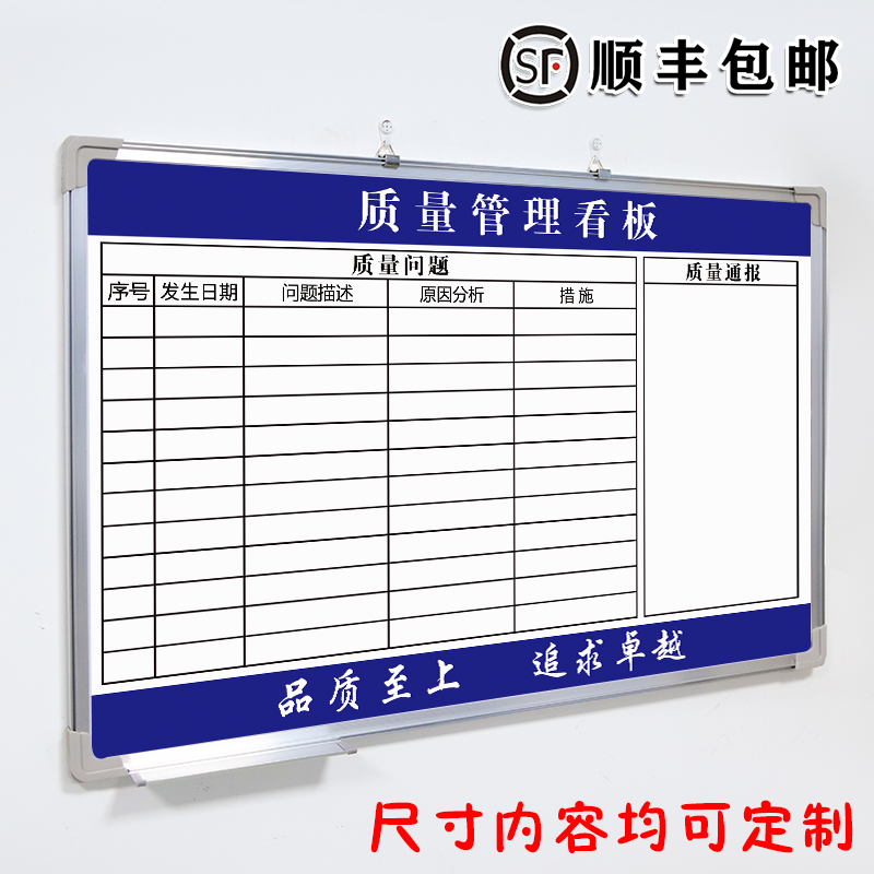 质量管理看板白板定制内容铝合金边框写字板磁板工厂车间生产管理