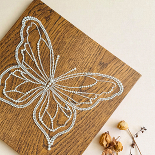 画玩美法式中古风客厅珍珠装饰画卧室立体蝴蝶画手工di成品挂画