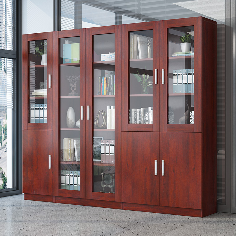办公室文件柜木质带门资料柜档案储物柜板式带锁书柜书架玻璃柜子