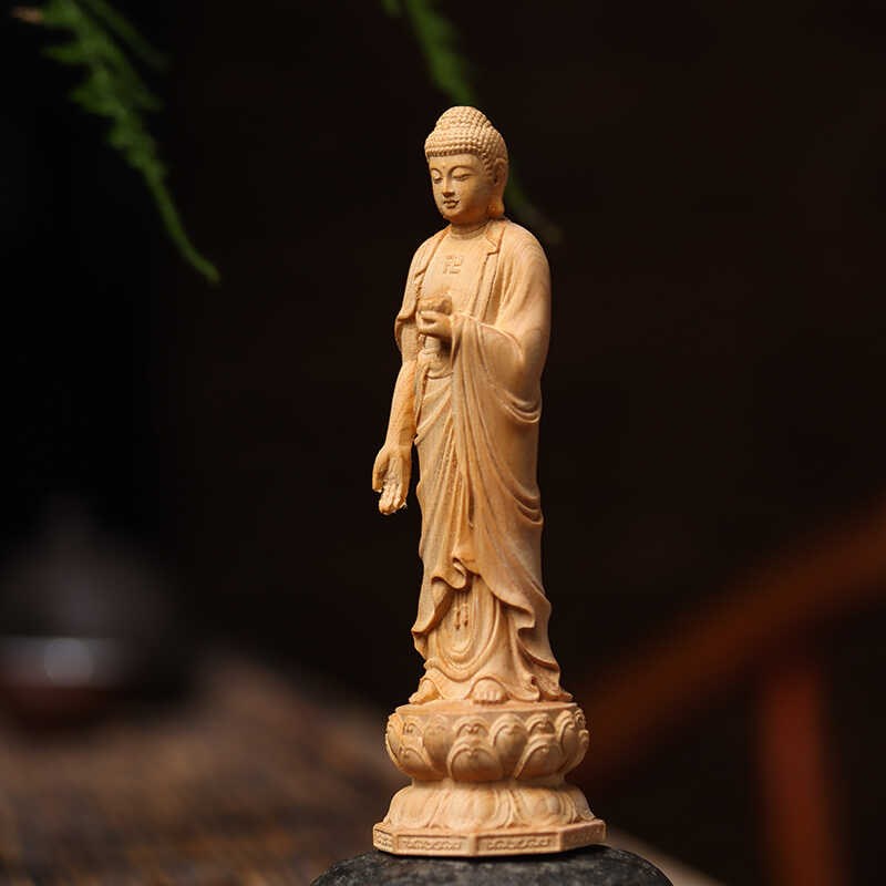 崖柏木雕释迦摩尼阿弥陀佛像西方三圣实木雕刻家居工艺品如来摆件