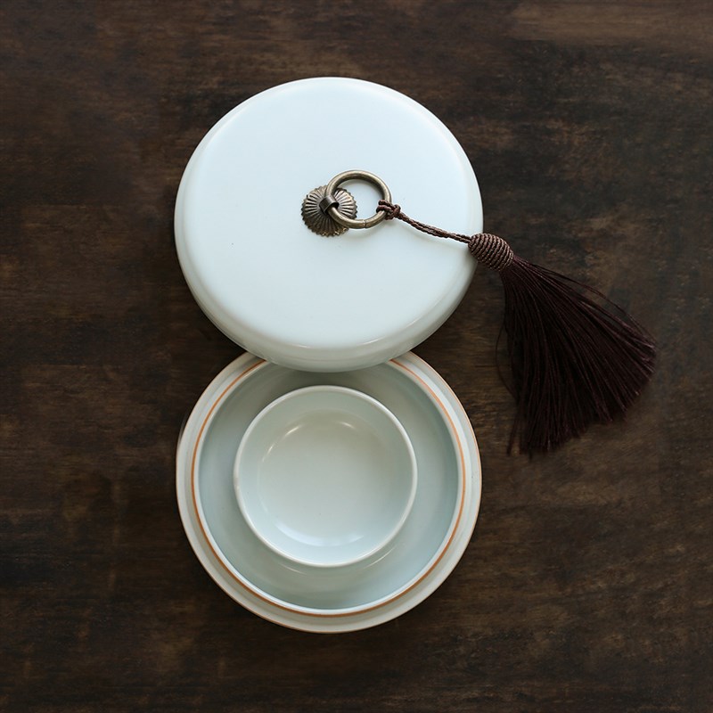 问心堂青瓷火锅砚陶瓷墨盒墨碟墨汁墨水砚台带盖笔洗墨盒