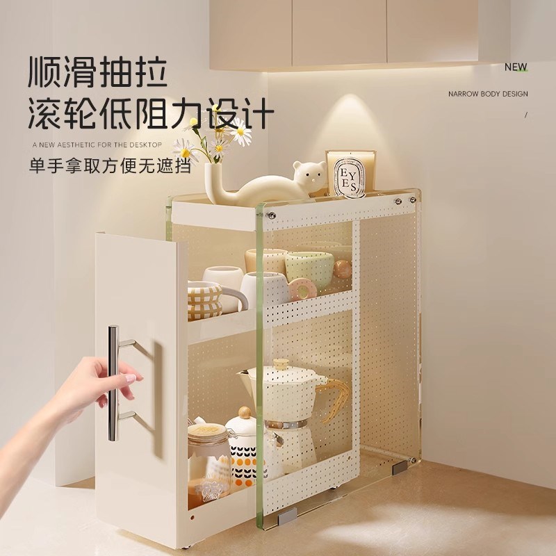 奶白防尘玻璃杯架抽拉式桌面放水杯咖啡杯茶具餐桌杯子收纳置物架