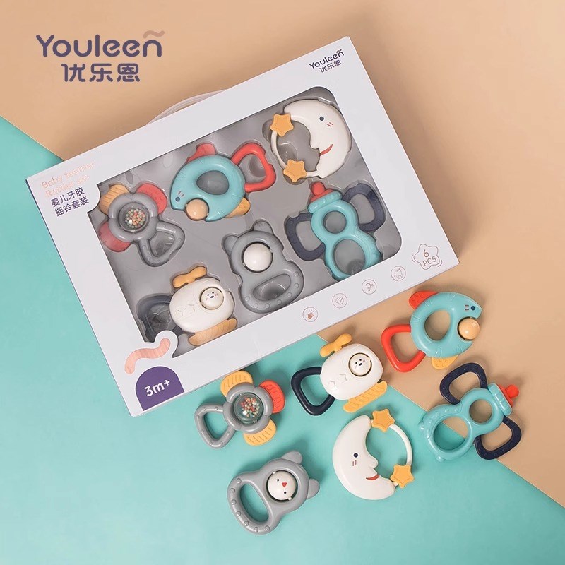 优乐恩牙胶礼盒摇铃新生儿见面礼0-1岁宝宝玩具幼儿婴儿满月礼物