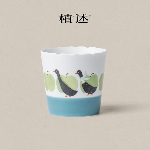 植述文创手绘苹安鸭陶瓷可乐杯中式创意水杯家用牛奶杯茶具主人杯