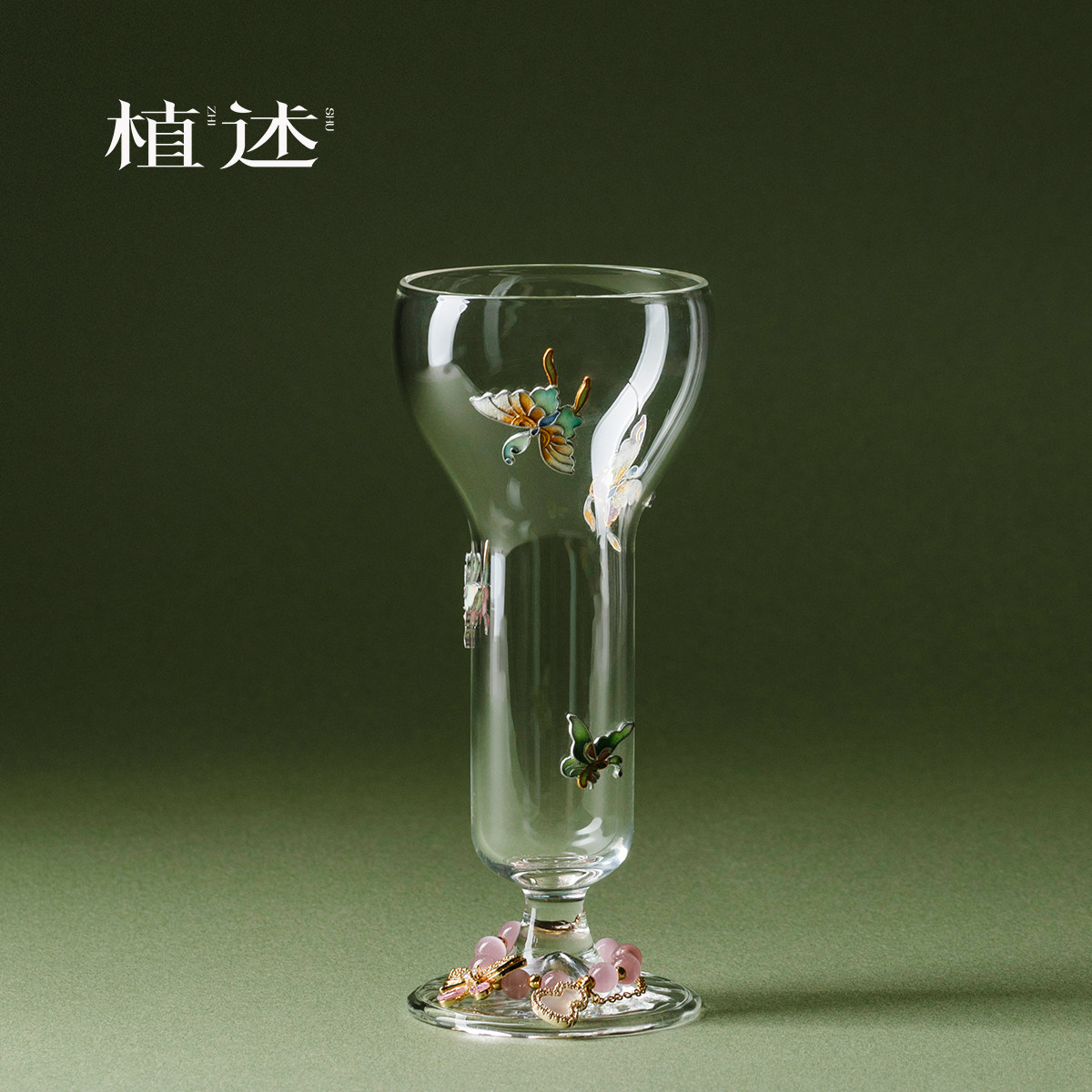 植述掐丝珐琅彩玻璃高脚杯原创景泰蓝手工蝴蝶鸡尾酒杯主人杯茶杯