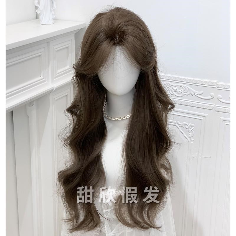 甜欣假发女秋季新款韩系氛围感大波浪榛果灰棕中分长卷发全头套