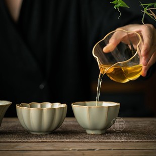 复古开片汝瓷品茗杯茶杯茶盏陶瓷功夫茶具 秘色汝窑主人杯