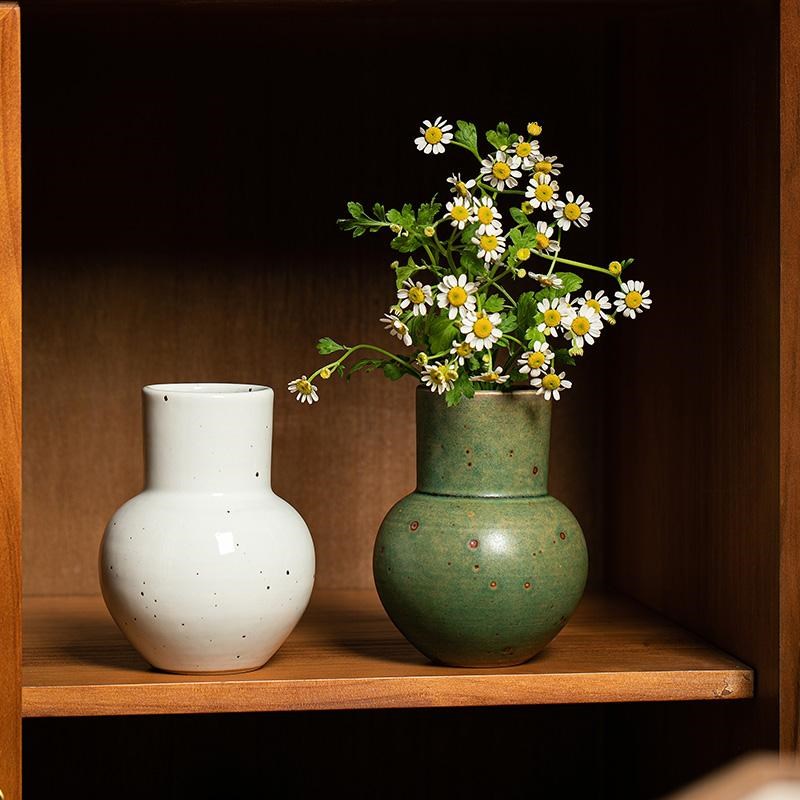 景德镇复古粗陶小花瓶诧寂风中式陶瓷摆件客厅插画日式老陶罐花器