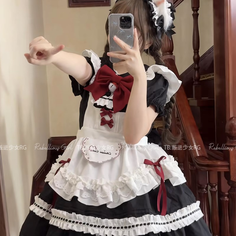 黑莓奶芙*日系古早可爱Lolita咖啡女仆装软萌cos服大蝴蝶尾连衣裙