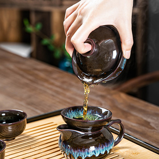 办公室会客家用小套简约窑变建盏茶杯功夫茶网红盖碗 功夫茶具套装