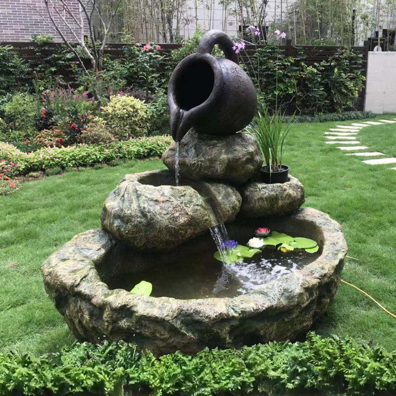 国风假山流水摆件户外太阳u能水景仿真石头装饰品花园阳台庭院鱼