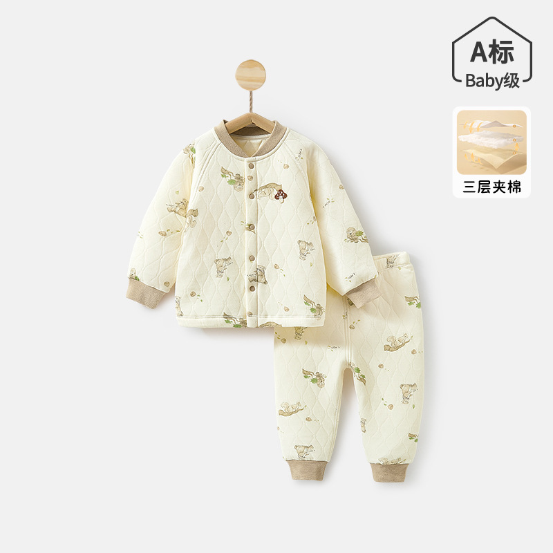 儿童长袖长裤分体套装男女宝宝2025新款A类无骨秋冬夹棉保暖棉服