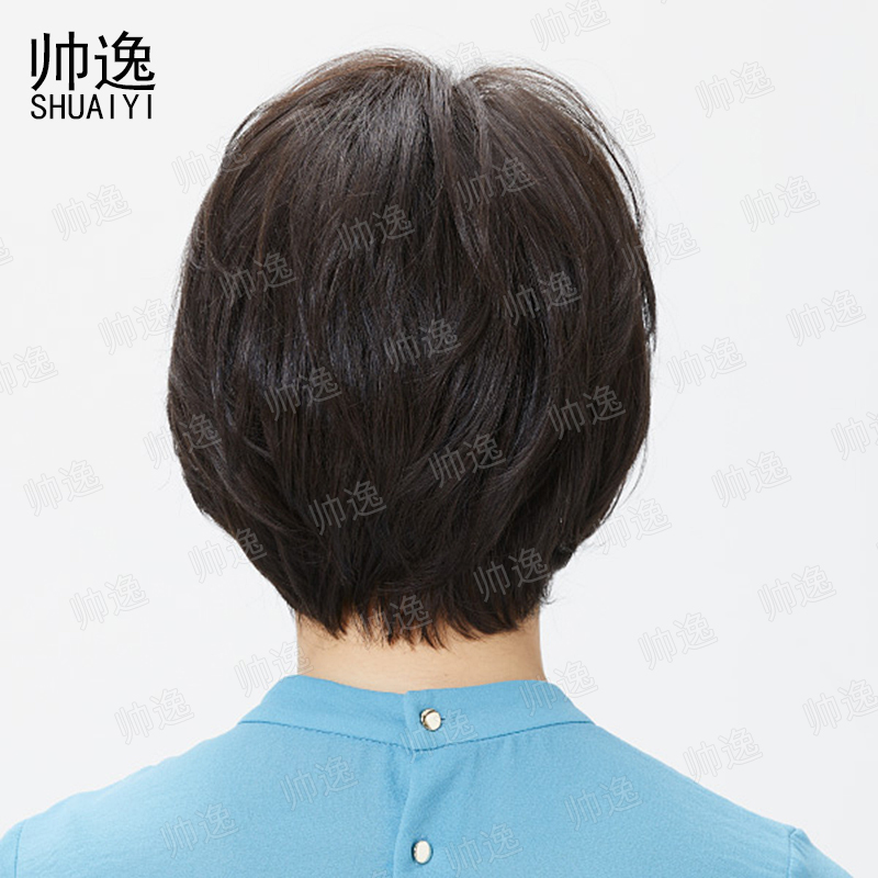 假发女短发全头套真发头套真人发丝短卷发全真自然中老年妈妈发套