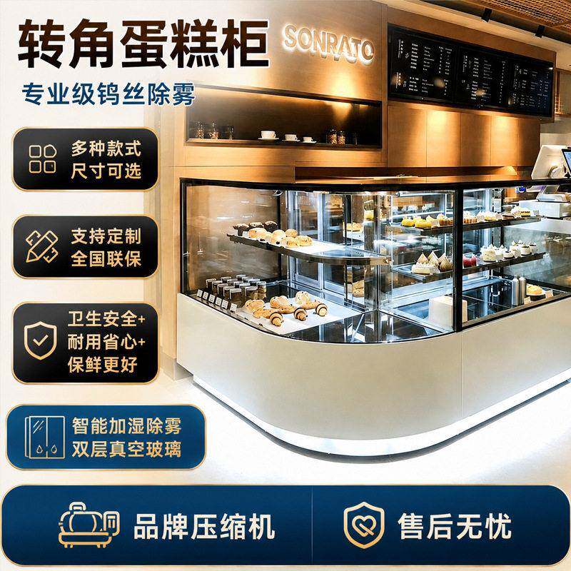 半圆弧形转角蛋糕柜L型冷藏柜慕斯西点柜甜品保鲜7字形拐角展示柜