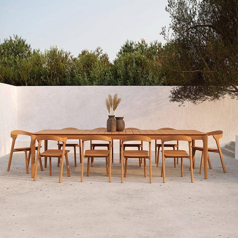 北欧户外柚木桌椅庭院组合露天别墅花园民宿防水实木餐桌家具