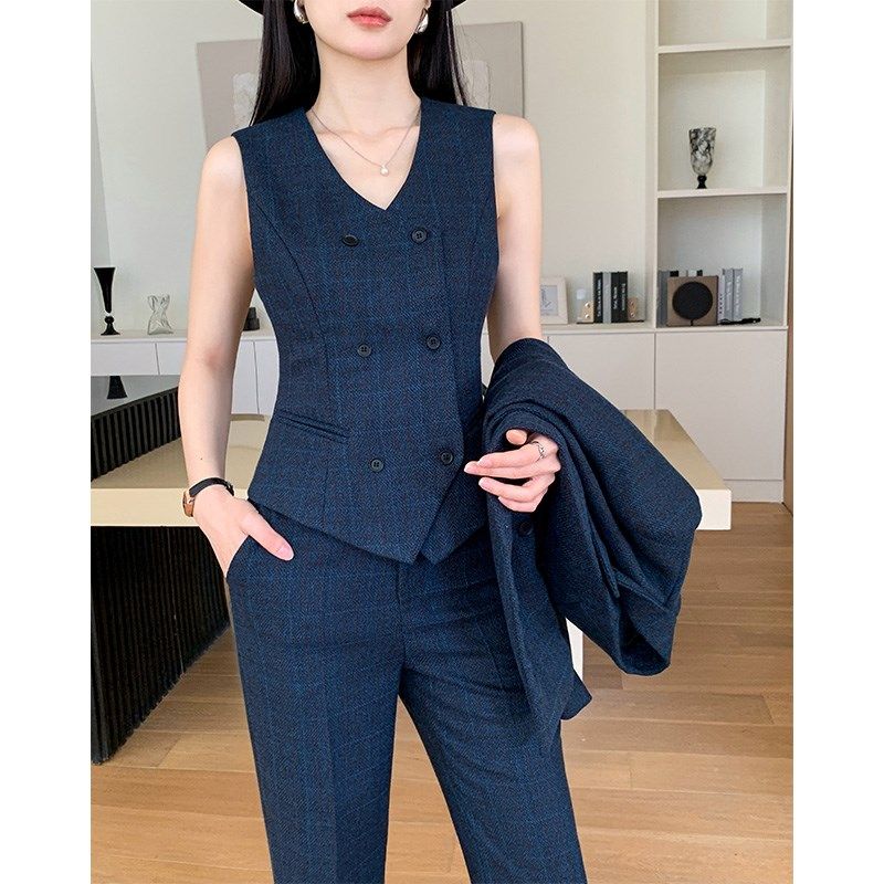 毛呢西装套装女秋冬高级感气质职业正装阔腿裤小个子休闲西服外套