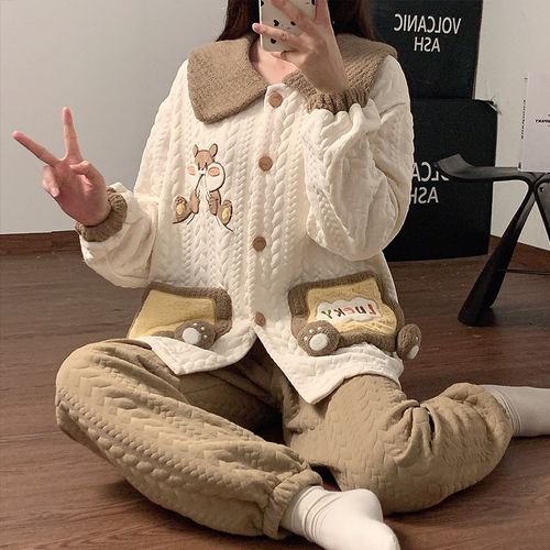 秋冬新款空气夹层开衫长袖长裤加厚200斤胖mm休闲大码两件套装女