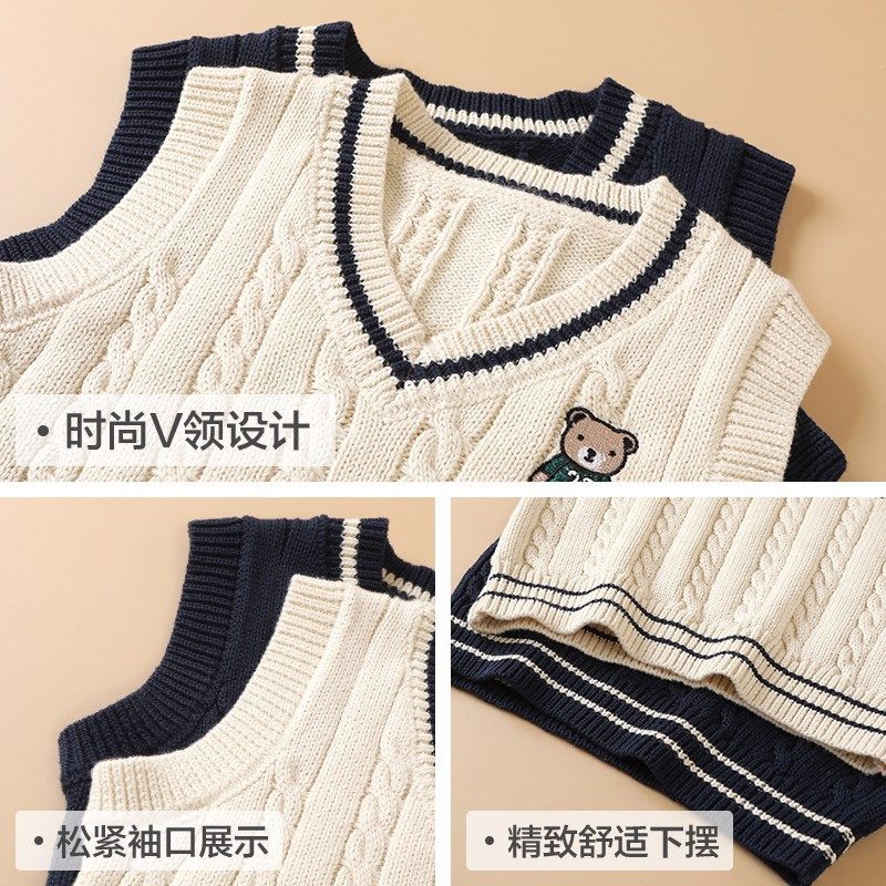 婴儿衣服V领毛衣马甲背心秋装春秋男童女宝宝小童1岁幼儿潮Y7729