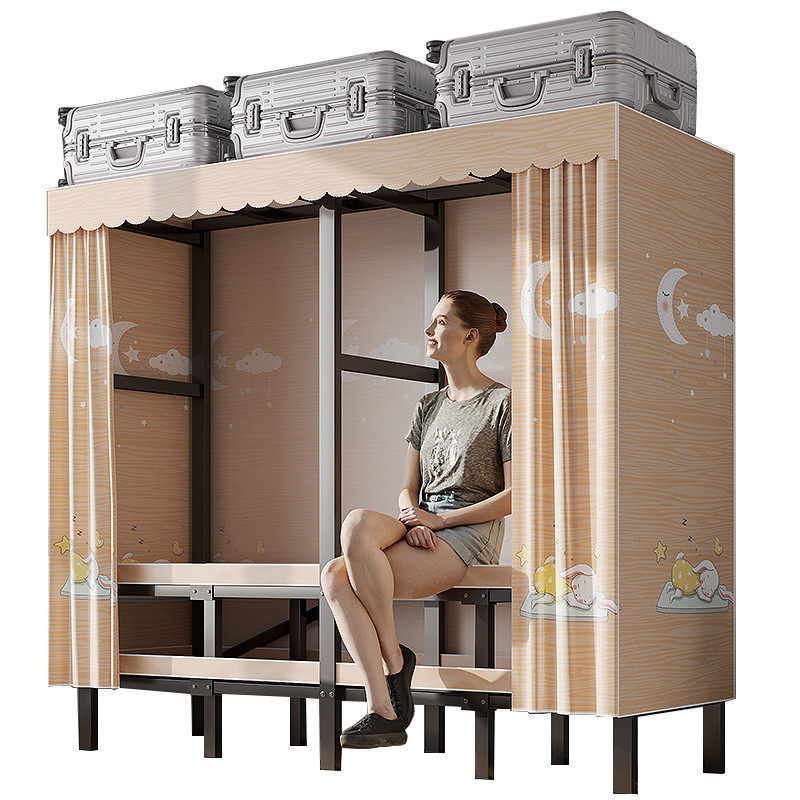 简易衣柜免安装折叠钢架布衣柜布艺加厚钢管加粗结实双人收纳衣橱