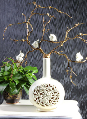 美式陶瓷配铜花枝小鸟创意摆件 欧式装饰客厅酒柜家居装饰品摆设