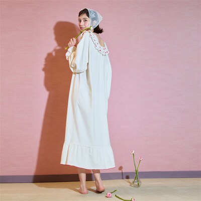 yso【礼物系列】睡裙女睡衣春秋全棉公主风红色蝴蝶结甜美家居服A