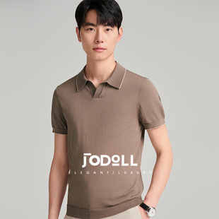 JODOLL乔顿商场同款 气质咖色翻领短袖 T恤男舒适桑蚕丝针织POLO衫