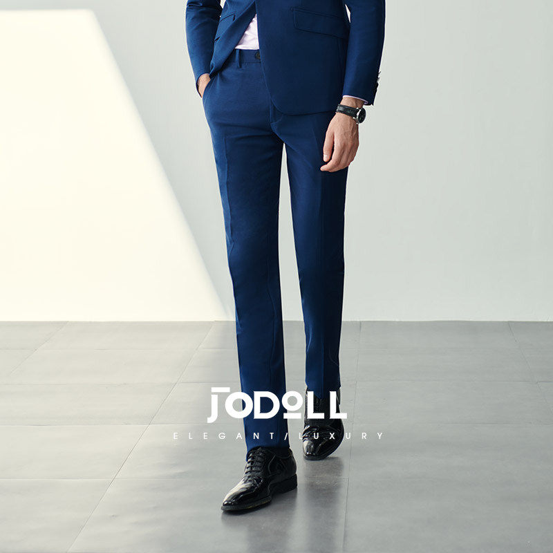 JODOLL乔顿【桑蚕丝绵羊毛】西裤男商务正装藏青色百搭直筒西装