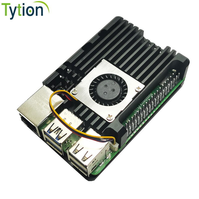 树莓派5铝制金属散热器外壳带JST4线PWM调速离心涡轮风扇送导热垫