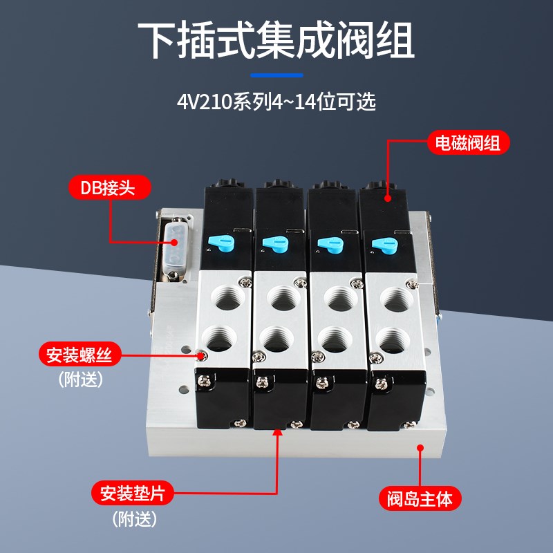 气动集成电磁阀4V210-08底座汇流板集成线路200M阀组阀板4V110-06