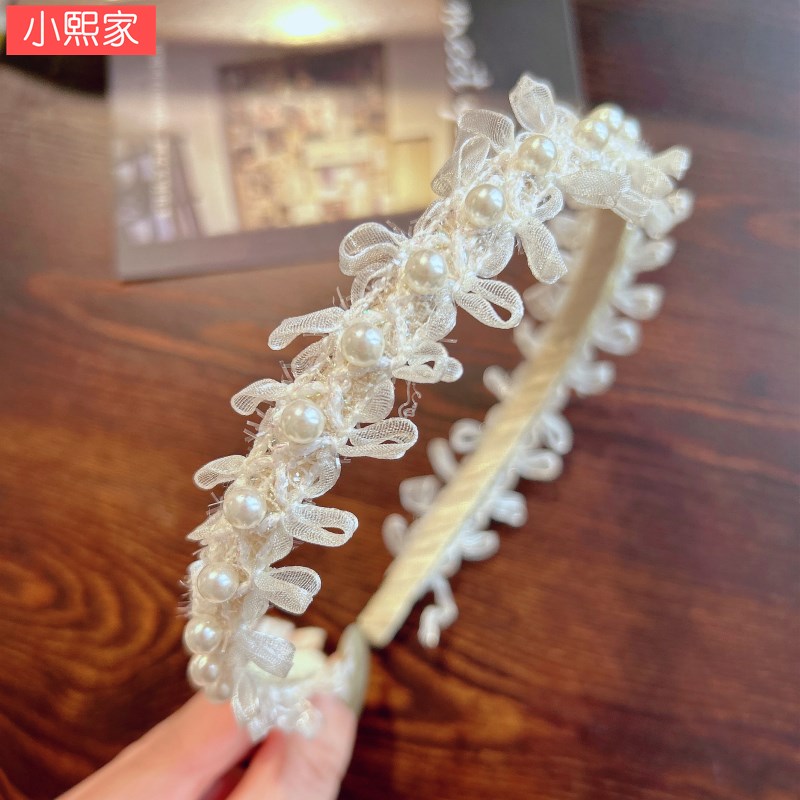 仙气女孩珍珠蕾丝发箍韩国儿童头箍宝宝头扣女童发饰碎发刘海少女