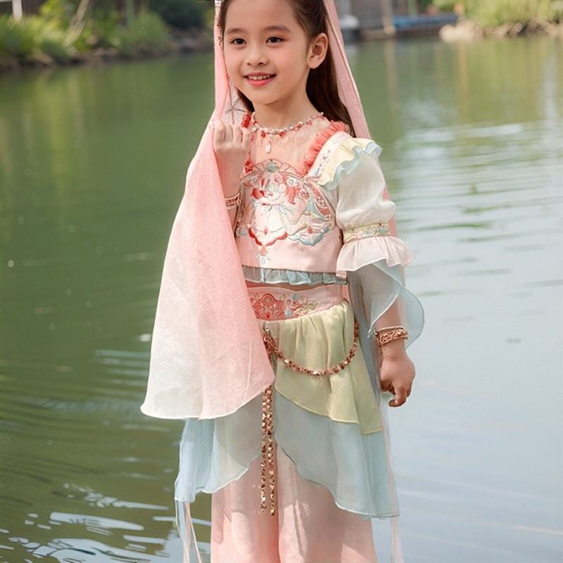 海棠女童汉服国风夏季儿童敦煌飞天楼兰公主小女孩异域风情旅拍粉