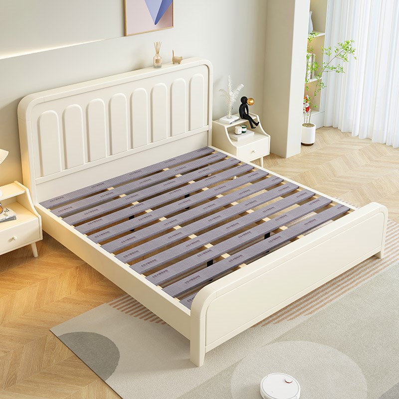 实木床现代简约白色奶油风主卧轻奢1米8双人床家用新款高箱收纳床