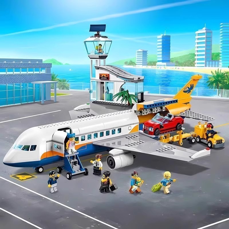 中装积木城市新品客运飞机6026童机场地勤航站楼男孩拼X国儿2玩具