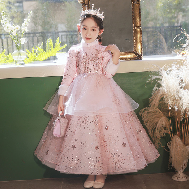 女童生日公主裙加绒粉色花童小女孩礼服儿童主持人钢琴演出服冬季,童装/婴儿装/亲子装,儿童礼服,淘宝优惠券,粉丝福利购,淘宝优惠卷