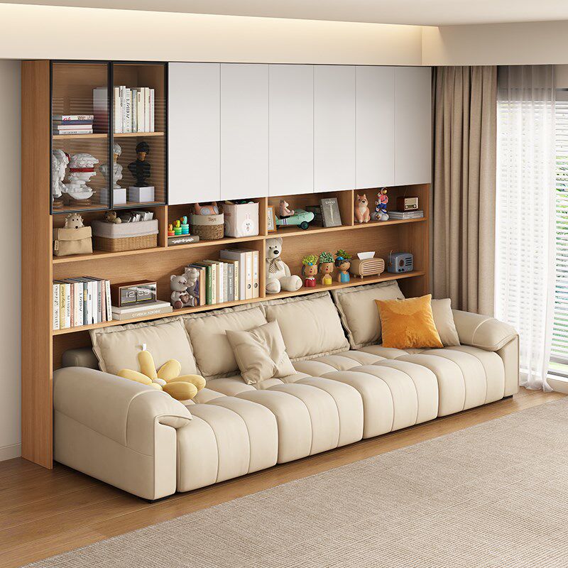沙发后背景柜客厅书柜一体整墙定制带钢化玻璃门储物柜收纳柜书橱