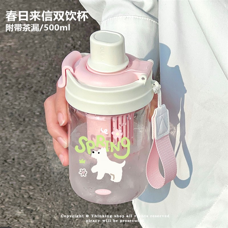 浮想塑料吸管杯女生高颜值大容量便携咖啡杯外带随行杯泡茶水杯子