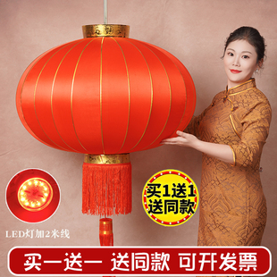 春节新年大红灯笼绸布户外防水防晒带LED灯阳台农村工厂大门挂饰