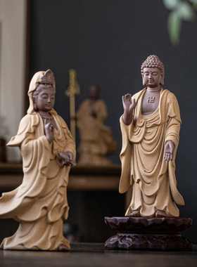 中式婆娑三圣释迦摩尼观音地藏王菩萨家用供奉陶瓷佛像工艺品摆饰