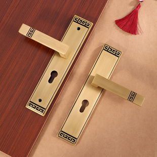 新中式纯铜室内静音门锁卧室房间别黄古简约房门木门锁具复古把手