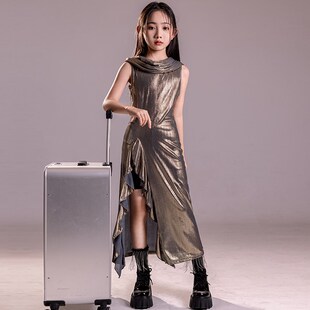 女童爵士舞服装沙丘废土风亮面长裙神秘奢华潮酷舞台跳舞走秀表演