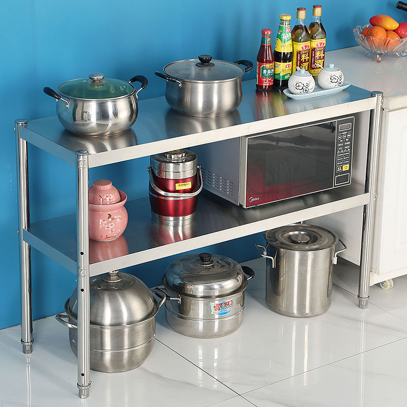 不锈钢货架2层厨房置物架家用微波炉架饭店收纳锅架杂物架子定做
