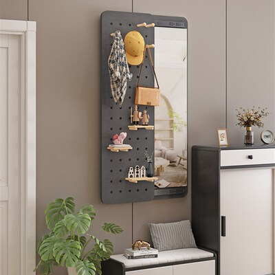 隐形穿衣镜推拉关闭隐藏全身镜子贴墙可遮挡壁挂洞洞板玄关试衣镜