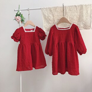 女童公主裙春秋夏装新款宝宝连衣裙儿童周岁生日主持礼服洋气红色